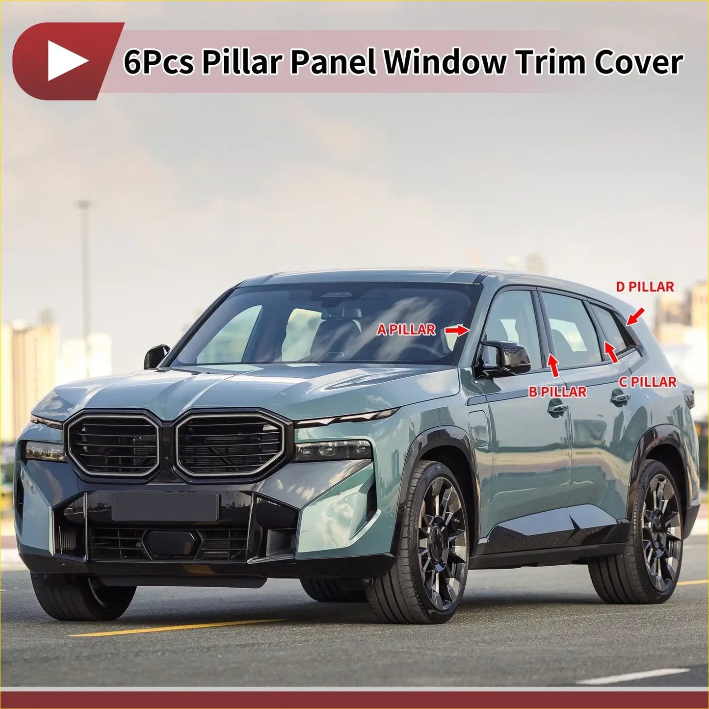 Set of six matte black pillar panel trim covers made for toyota fortuner 2014 to 2015 suv windows