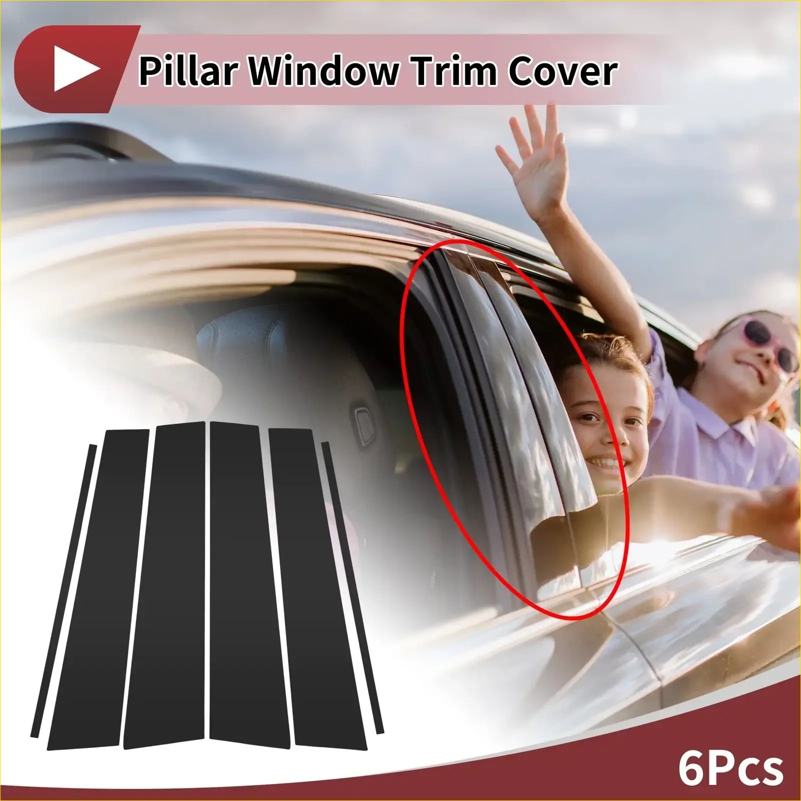 Black pillar window trim cover for toyota fortuner 2014-2015 shown from the back side in a set of 6 pcs