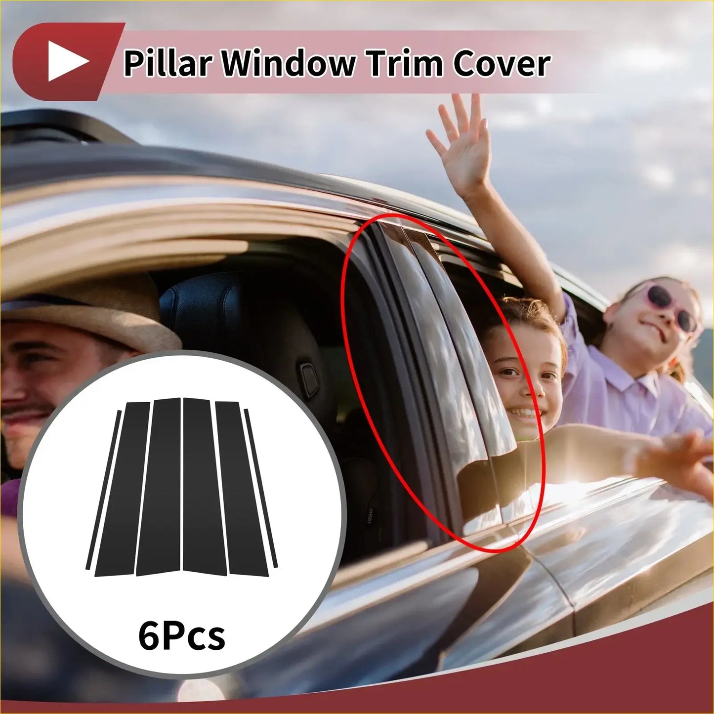 Black pillar window trim cover installed on toyota fortuner 2014-2015 side window frame from 6 pcs set