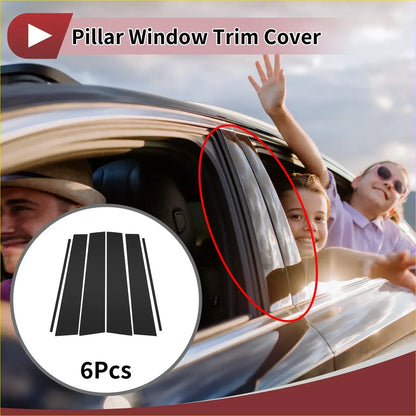 Black pillar window trim cover installed on toyota fortuner 2014-2015 side window frame from 6 pcs set