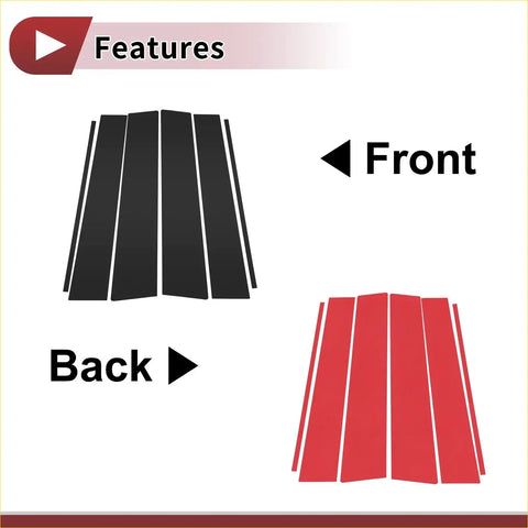 Black and red vinyl car door pillar window trim inserts with sleek modern design for toyota hilux 2015 to 2023