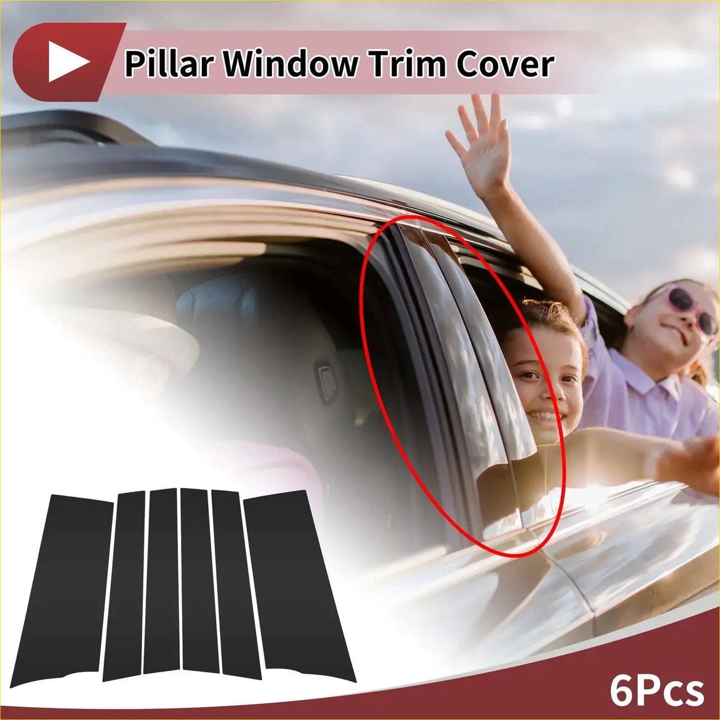 Black pillar window trim cover made of durable material for Toyota Sienta 2016-2022 car door windows shown from back side