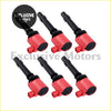 Set of six red and black ignition coils with glossy finish for ford ba bf falcon 2002-2008