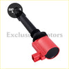 Red and black plastic ignition coil pack with metal connector for ford ba bf falcon 2002-2008 back side view