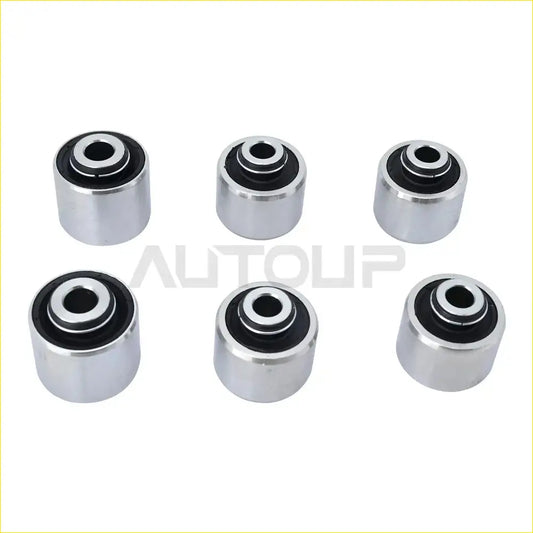 Six chrome finished suspension knuckle bushings with black rubber inserts for jeep cherokee 2014 to 2018