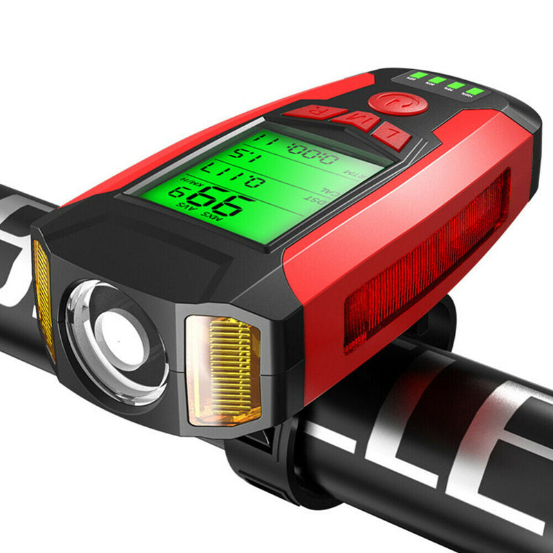 USB Rechargeable LED Bicycle Headlight With Horn and Speedometer to suit Bi — image 1