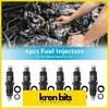 Six black diesel fuel injectors with metallic fittings and clear caps for nissan patrol gu y61 gq y60 td42 td42t