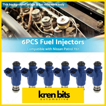 Six blue fuel injectors made of metal for nissan patrol y61 tb48de rb25det engines in a 6pcs set