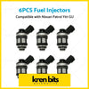 Six black and silver fuel injectors with cylindrical body and threaded base for nissan patrol gu y61 4.5l 1997-2001