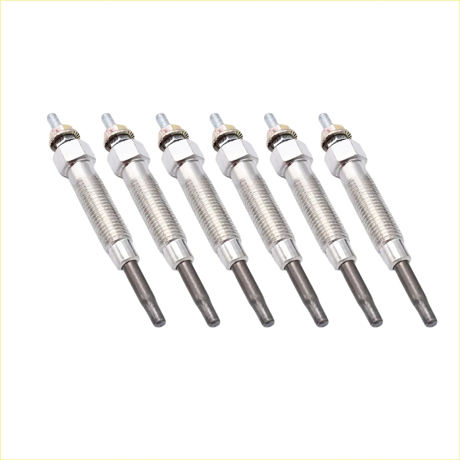 Six metallic silver glow plugs with threaded hexagonal heads for nissan patrol gu y61 1997-2000 turbo diesel