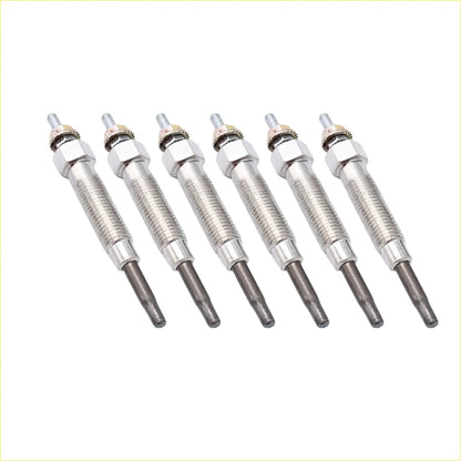 Six metallic silver glow plugs with threaded hexagonal heads for nissan patrol gu y61 1997-2000 turbo diesel