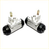 Silver aluminum 7/8 rear brake cylinders with black rubber boots and brass fittings for Nissan Bluebird 910 sedan