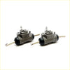 Two gray metal 7/8 rear wheel brake cylinders with black rubber seals for toyota hilux rn20-rn27 1972-1978