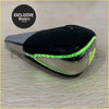 Black and chrome 7 colour led shift knob for Toyota Crown with glowing green accent line along its edge