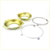 Two metallic 7 inch headlight bracket frames in gold and silver with mounting tabs for nissan datsun ute 1960-1979