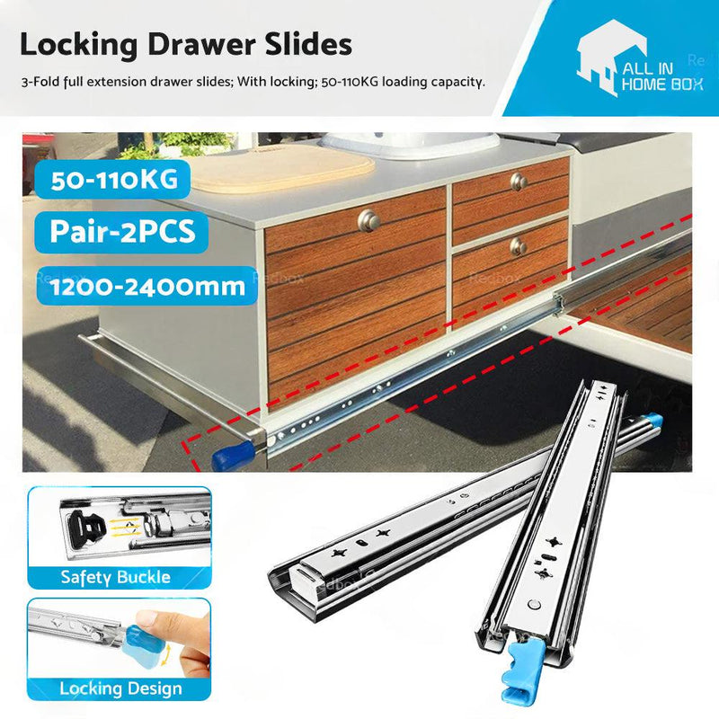 Locking Drawer Slide Runner 90KG 800mm to suit Trailer — image 1