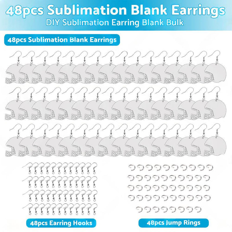 48PCS Sublimation Helmet Earring Blank MDF Double-Sided with Hook and Jump Ring — image 1