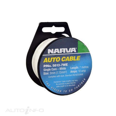 Narva Cable Single 3 10AMP7M White - 5813-7WE