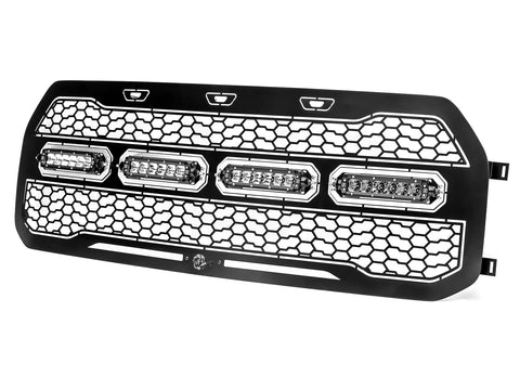 aFe Scorpion Complete Replacement Grille Tread Design - Black w/LED Lights (F-150 Raptor w/No 360 Camera 17+) — fit...
