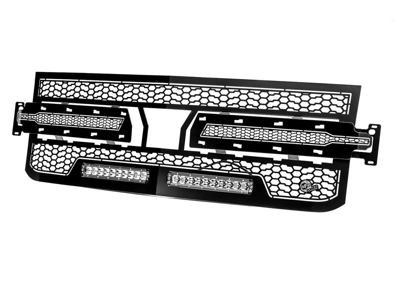 aFe Scorpion Complete Replacement Grille Tread Design - Black w/LED Lights (Silverado 1500 19+) — fits Dodge Ram 4th