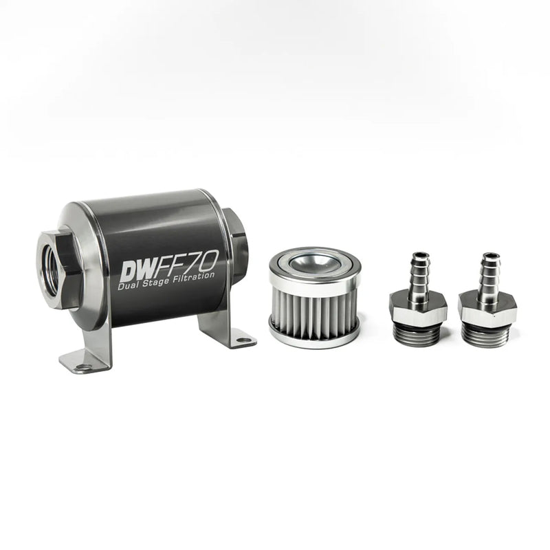Deatschwerks In-Line Fuel Filter Element and Housing Kit Stainless Steel 5 Micron 70mm