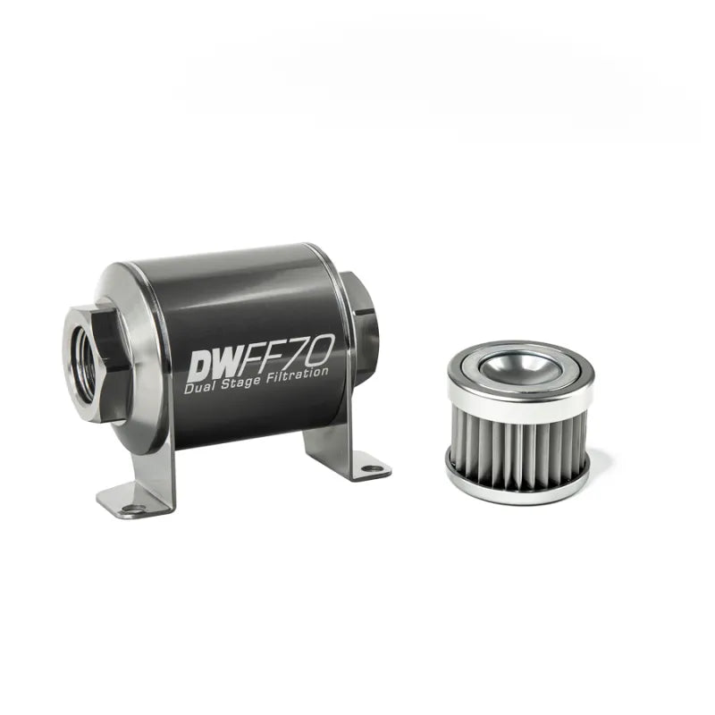 Deatschwerks In-Line Fuel Filter Element and Housing Kit Stainless Steel 5 Micron 70mm