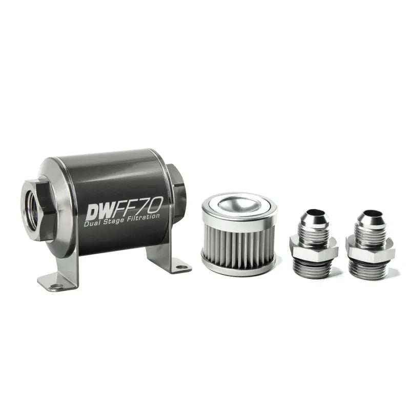 Deatschwerks In-Line Fuel Filter Element and Housing Kit Stainless Steel 10 Micron 70mm