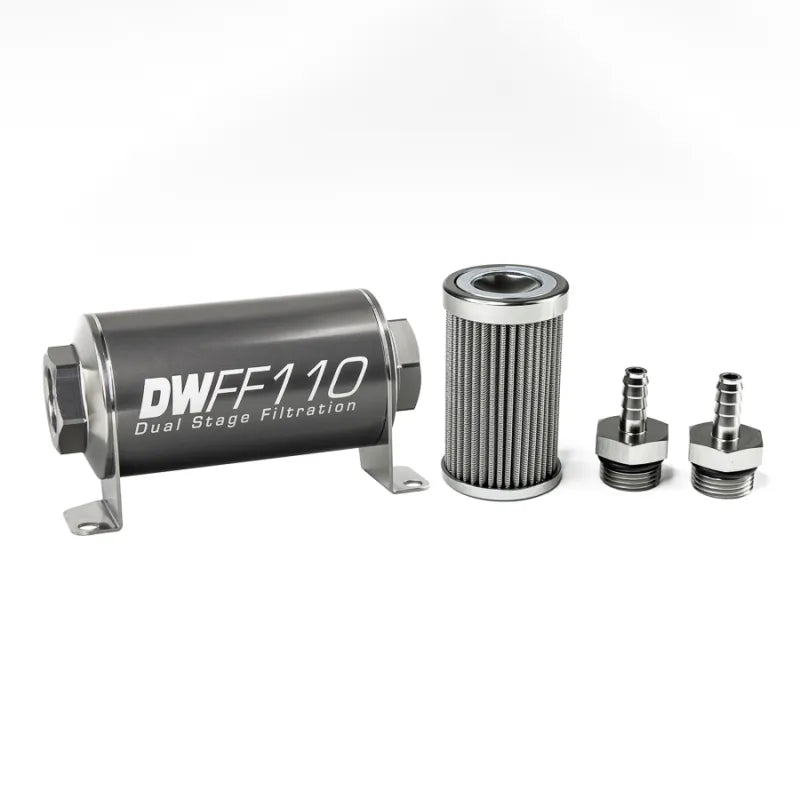 Deatschwerks In-Line Fuel Filter Element and Housing Kit Stainless Steel 100 Micron 110mm
