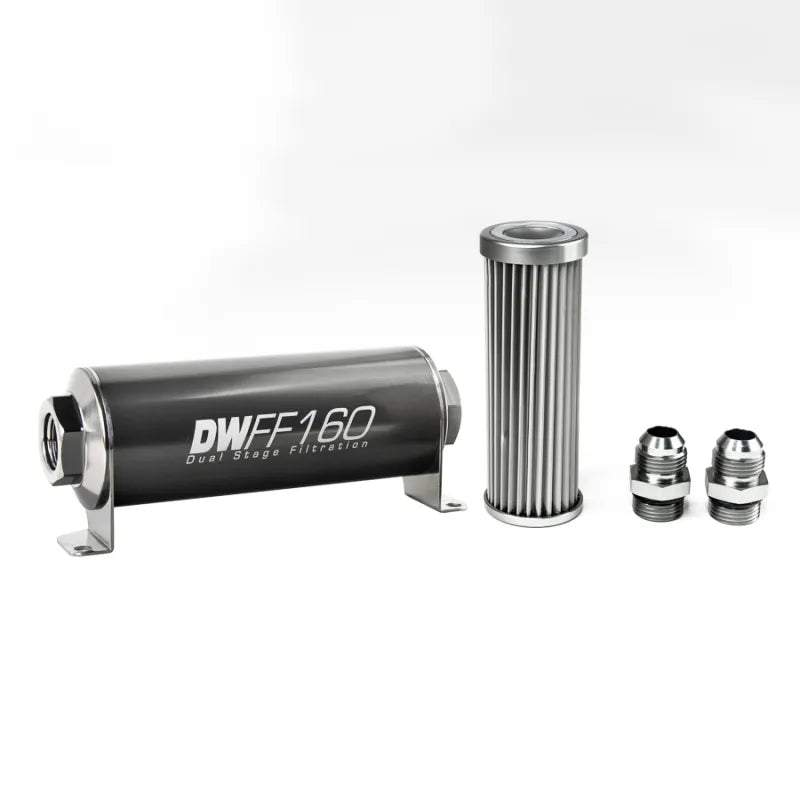 Deatschwerks In-Line Fuel Filter Element and Housing Kit Stainless Steel 5 Micron 160mm