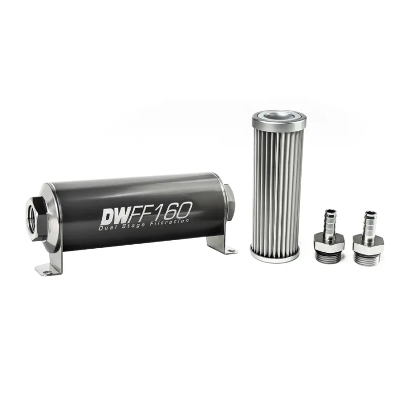Deatschwerks In-Line Fuel Filter Element and Housing Kit Stainless Steel 5 Micron 160mm