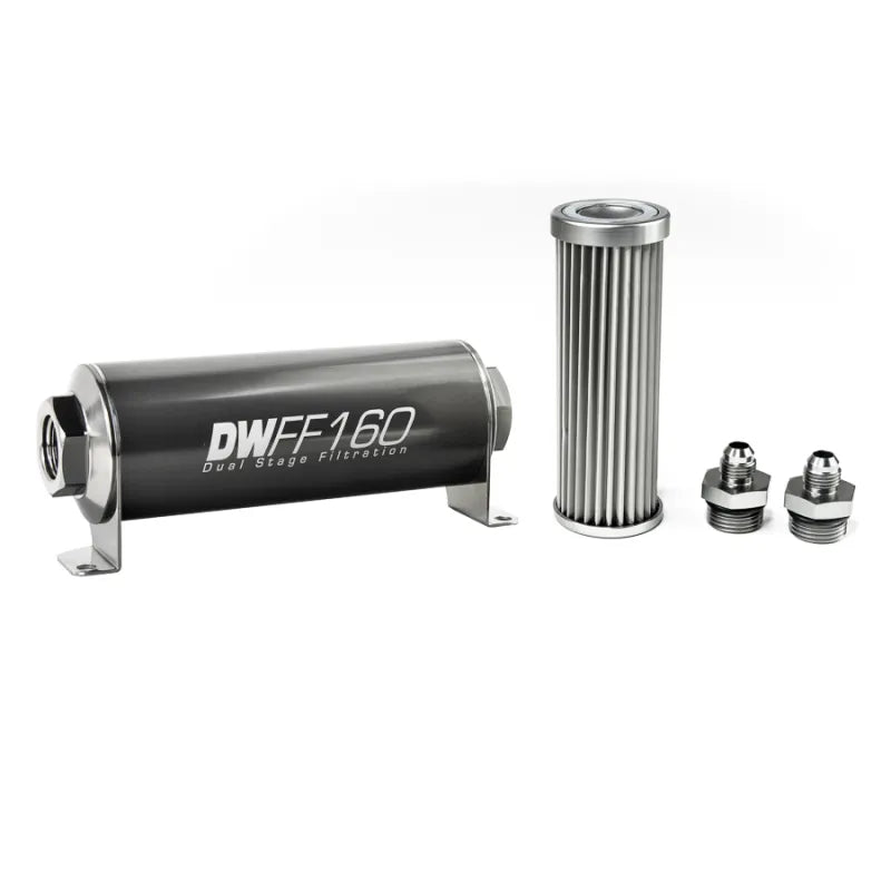 Deatschwerks In-Line Fuel Filter Element and Housing Kit Stainless Steel 5 Micron 160mm