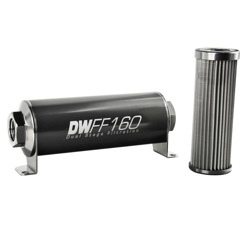 Deatschwerks Stainless Steel 10 Micron In-Line Fuel Filter Element w/160mm Housing kit - 8AN