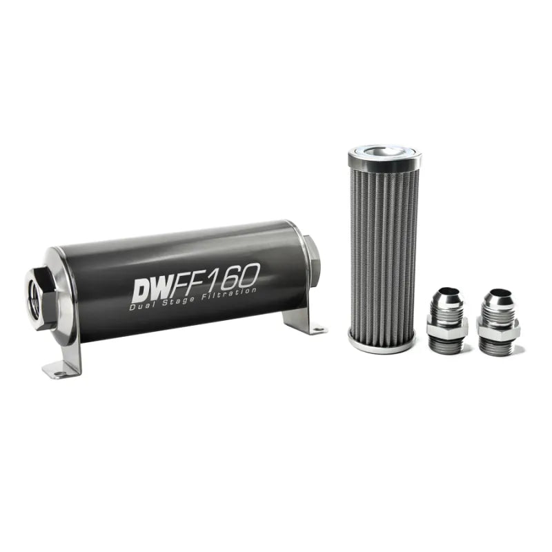Deatschwerks In-Line Fuel Filter Element and Housing Kit Stainless Steel 100 Micron 160mm