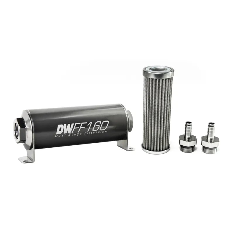 Deatschwerks In-Line Fuel Filter Element and Housing Kit Stainless Steel 100 Micron 160mm