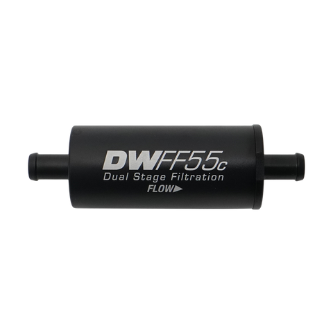 Deatschwerks In-line fuel filter element and housing kit, stainless steel 10 micron, 3/8in hose barb, 55mm. Universal