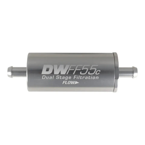 Deatschwerks In-Line Fuel Filter Element and Housing Kit Stainless Steel 5 Micron 5/16In Hose Barb 55mm