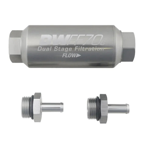 Deatschwerks Compact In-Line Fuel Filter Element and Housing Kit Stainless Steel 10 Micron 70mm - 5/16in
