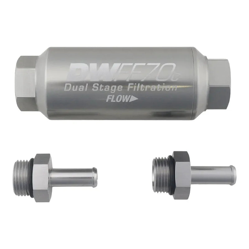 Deatschwerks Compact In-Line Fuel Filter Element and Housing Kit Stainless Steel 10 Micron 70mm