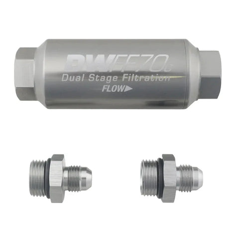 Deatschwerks Compact In-Line Fuel Filter Element and Housing Kit Stainless Steel 10 Micron 70mm