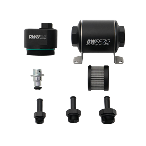 Deatschwerks DWFFR-X 70mm Billet Fuel Filter Regulator, 10 Micron with 3/8in Fittings