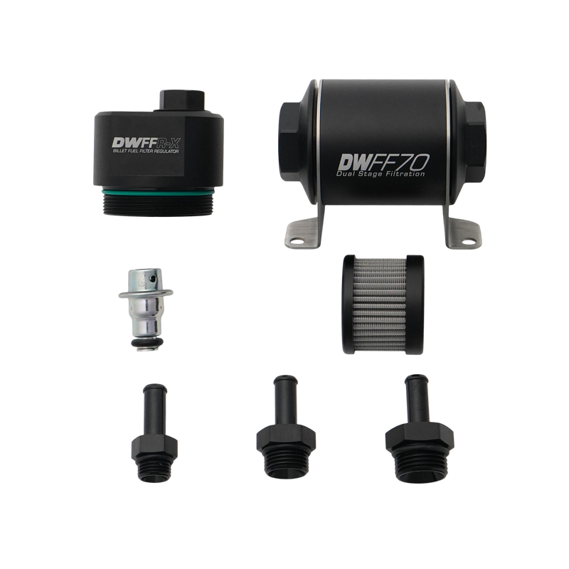 Deatschwerks DWFFR-X 70mm Billet Fuel Filter Regulator, 10 Micron with 3/8in Fittings