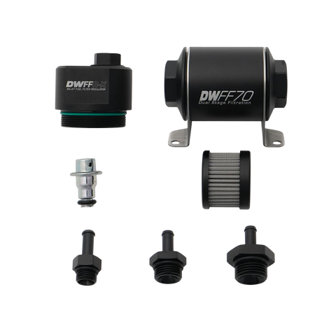 Deatschwerks DWFFR-X 70mm Billet Fuel Filter Regulator, 10 Micron with 5/16in Fittings