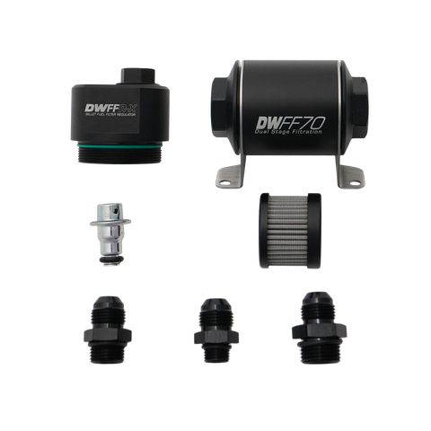 Deatschwerks DWFFR-X 70mm Billet Fuel Filter Regulator, 10 Micron with 8AN Fittings