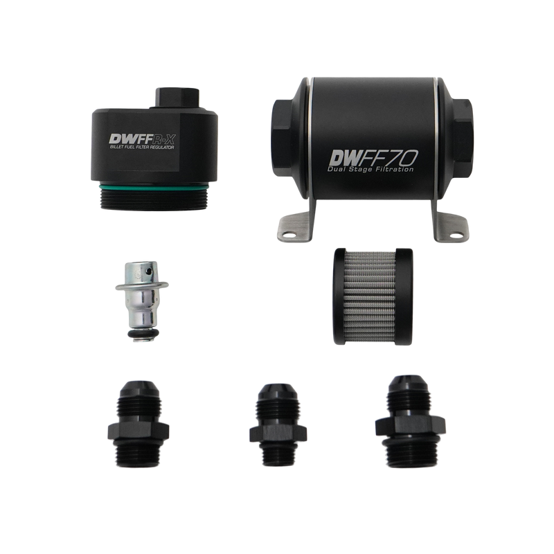 Deatschwerks DWFFR-X 70mm Billet Fuel Filter Regulator, 10 Micron with 8AN Fittings