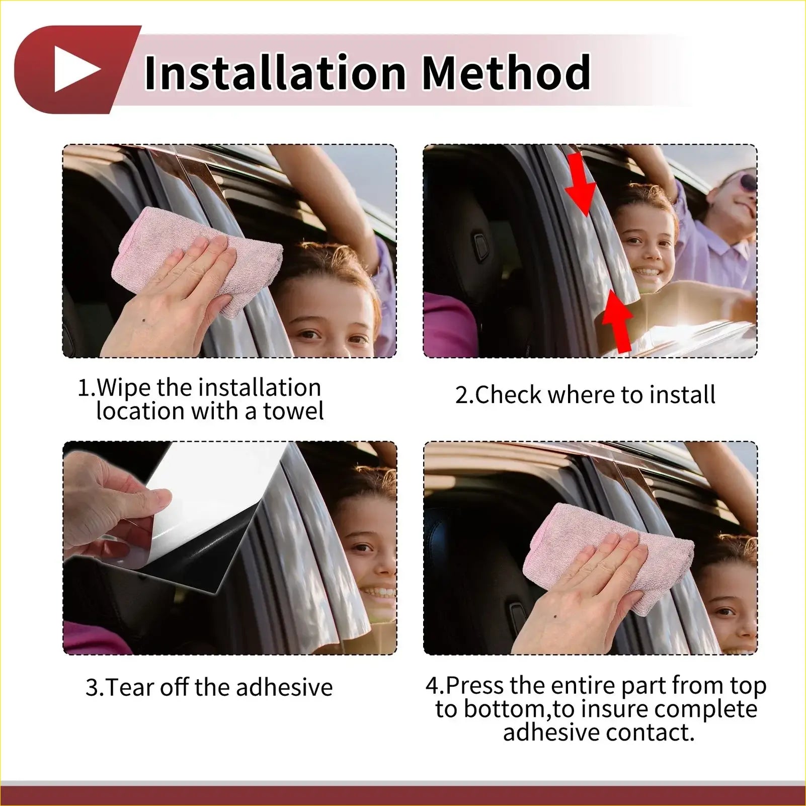 Pink microfiber towel for wiping and prepping car windows before applying black car door pillar trim for toyota noah