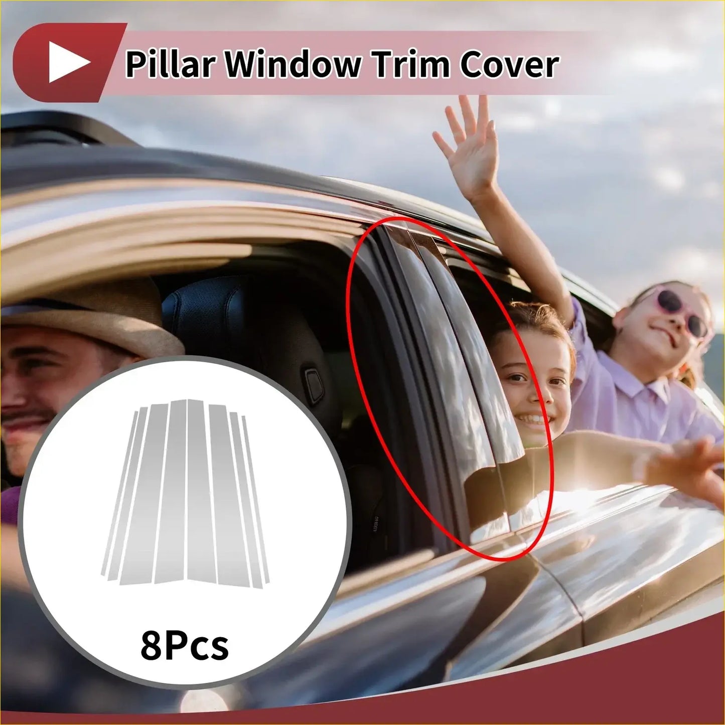 8 Pcs Car Door Pillar Window Trim for Toyota Prado (2003-2009) Silver - Parts & Accessories