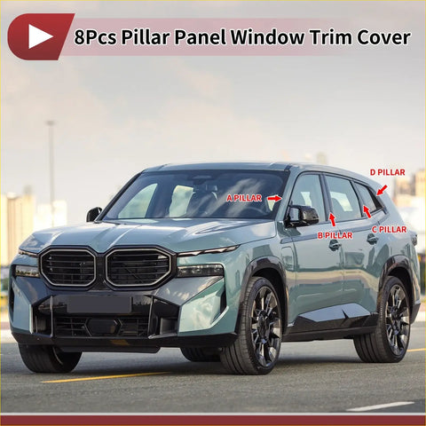 Set of eight sleek black pillar panel window trim covers for Toyota Prado 2010-2023 modern SUVs