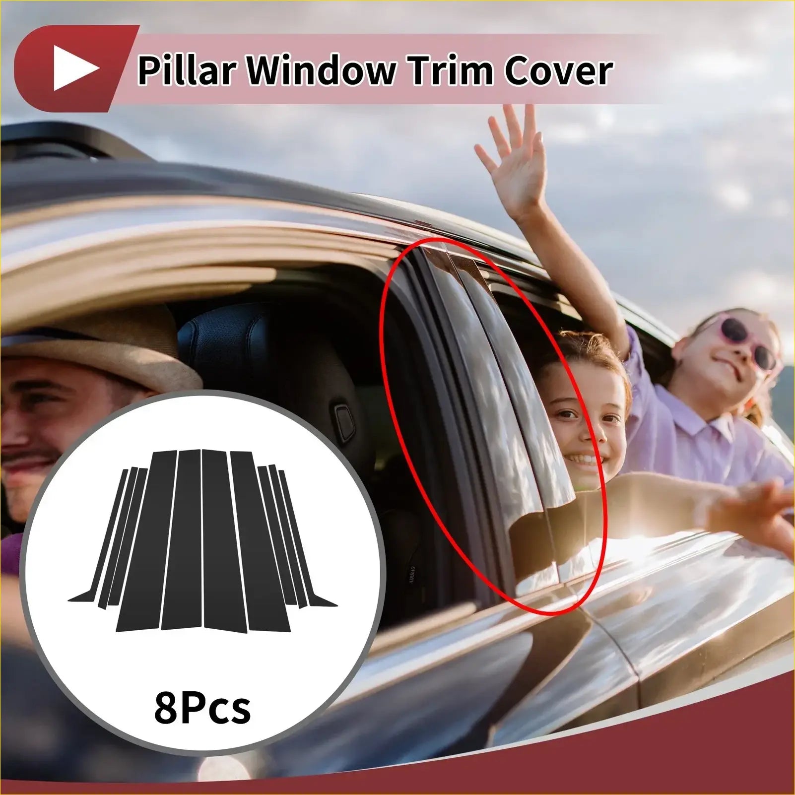 8 Pcs Car Door Pillar Window Trim for Toyota Prado (2024-2025) Black - Parts & Accessories