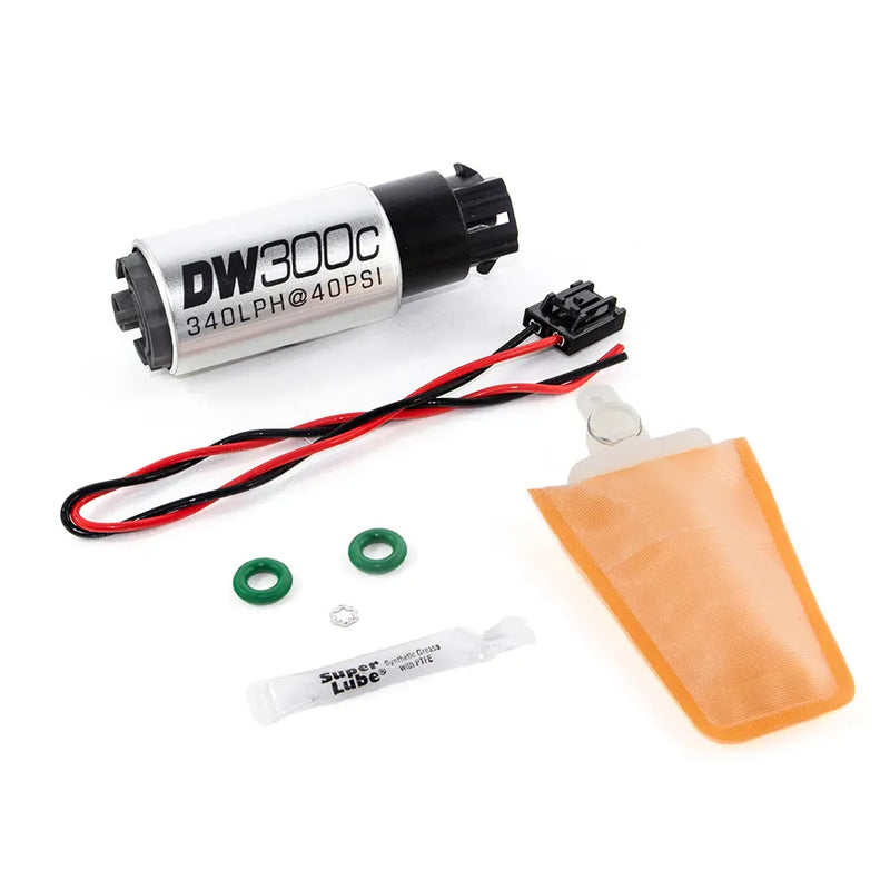 Deatschwerks DW300C 340lph Compact Fuel Pump w/Mounting Clips + Install Kit (Corolla 03-04) — fits Toyota Corolla
