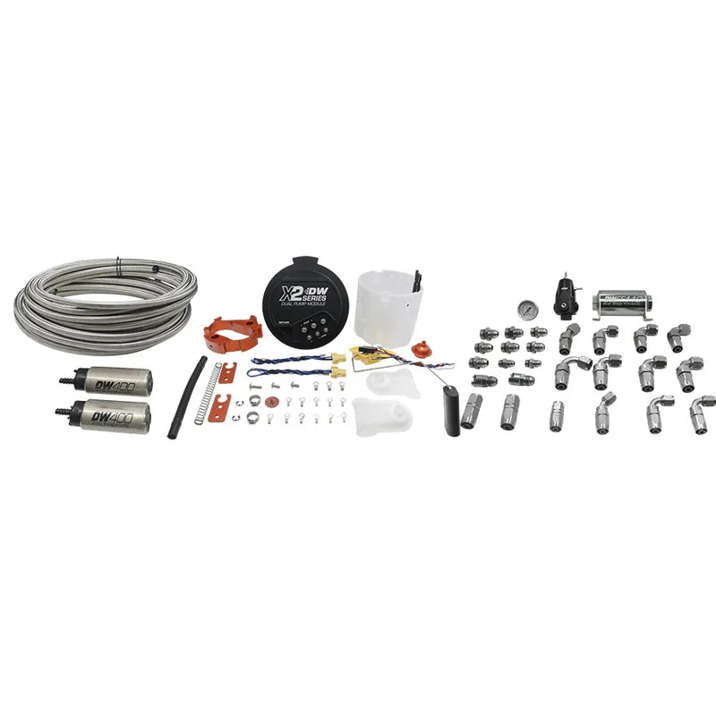 Deatschwerks X2 Series Fuel Pump Module with Dual DW400 Pumps and Return PTFE Plumbing Kit 8AN Feed 6AN Return (Cha...